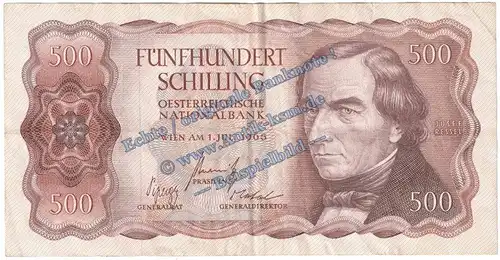 Banknote Österreich , 500 Schilling Schein in gbr. P.139 von 1965 , Österreichische Nationalbank