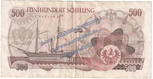 Banknote Österreich , 500 Schilling Schein in gbr. P.139 von 1965 , Österreichische Nationalbank