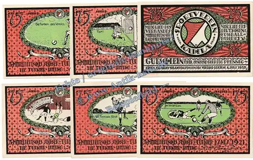 Kahla , Notgeld Set mit 6 x 75 Pfennig in kfr. M-G 667.2 , Thüringen o.D. Seriennotgeld