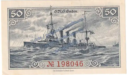 Emden , Notgeld 50 Pfennig Schein in kfr. Tieste 1695.15.10 , Niedersachsen 1918 Verkehrsausgabe