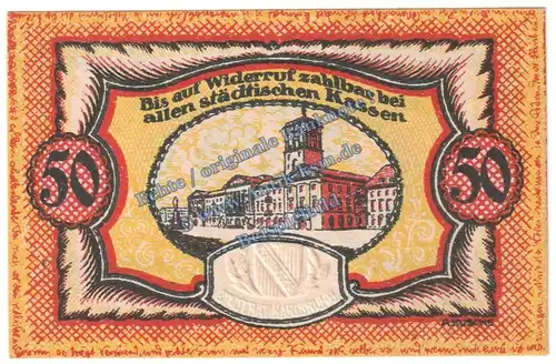 Karlsruhe , Notgeld 50 Pfennig Schein in kfr. Tieste 3395.10.01 , Baden 1920 Verkehrsausgabe