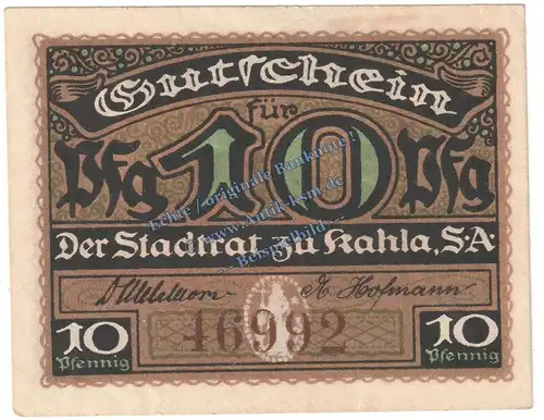 Kahla , Notgeld 10 Pfennig Scheine in kfr. Tieste 3325.05.36 , Thüringen 1920 Verkehrsausgabe