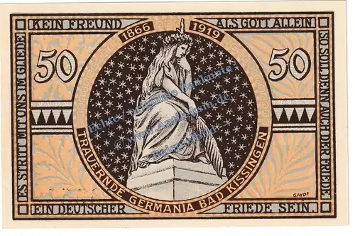 Bad Kissingen , Notgeld 50 Pfennig Schein in kfr. Tieste 3505.05.25 , Bayern 1919 Verkehrsausgabe