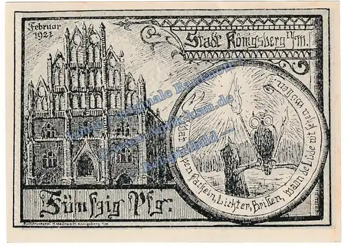 Königsberg N.M , Notgeld 50 Pfennig Schein in kfr. Tieste 3590.10.10 , Brandenburg 1921 Verkehrsausgabe