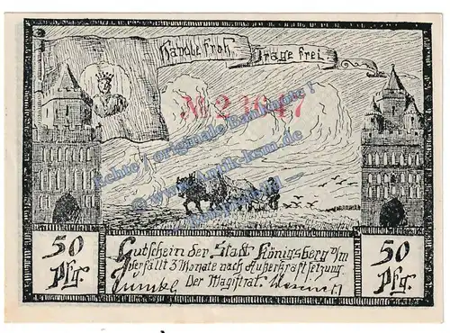 Königsberg N.M , Notgeld 50 Pfennig Schein in kfr. Tieste 3590.10.10 , Brandenburg 1921 Verkehrsausgabe