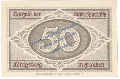 Königsberg Fr , Notgeld 50 Pfennig Schein in kfr. Tieste 3585.05.10.M2 , Sachsen 1918 Verkehrsausgabe