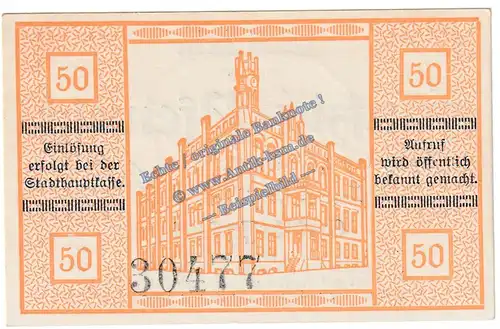 Kyritz , Notgeld 50 Pfennig Schein in kfr. Tieste 3785.05.06 , Brandenburg 1920 Verkehrsausgabe