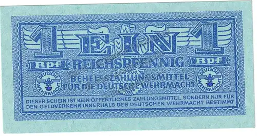 Banknote , 1 Pfennig Schein in kfr. DWM-2, Ros.501, M.32, deutsche Wehrmacht - 3. Reich