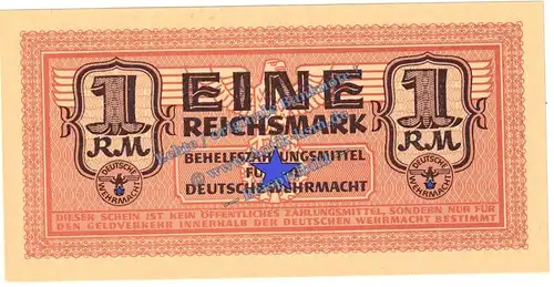 Banknote , 1 Mark Schein in kfr. DWM-6, Ros.505, M.36, deutsche Wehrmacht - 3. Reich