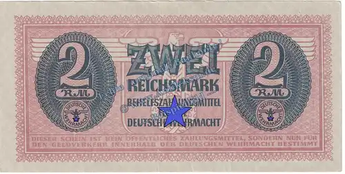Banknote , 2 Mark Schein in f-kfr. DWM-7, Ros.506, M.37, deutsche Wehrmacht - 3. Reich
