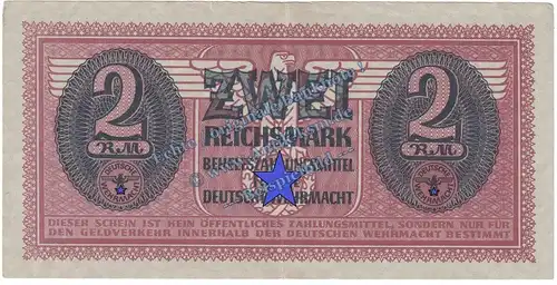 Banknote , 2 Mark Schein in f-kfr. DWM-7, Ros.506, M.37, deutsche Wehrmacht - 3. Reich -B