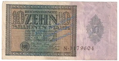 Banknote , 10 Billionen Mark Schein in gbr. DEU-167, Ros.134, M.137 Weimarer Republik - Inflation