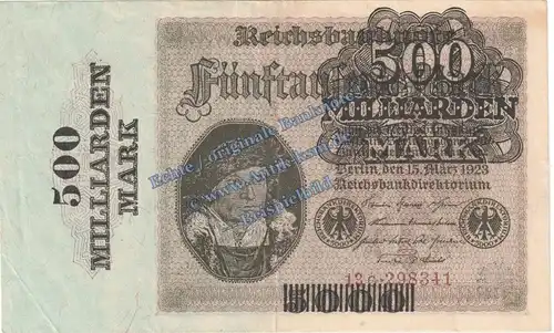 Banknote , 500 Milliarden Mark Überdruck in L-gbr. DEU-146.b, Ros.121, P.124 von 1923 , Weimarer Republik - Inflation
