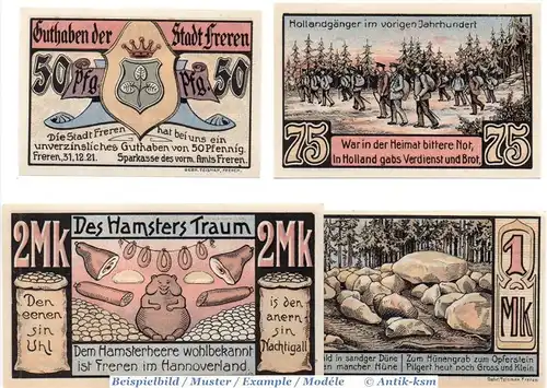 Notgeld Freren , 2 Sets mit 4 Scheinen in kfr. Mehl Grabowski 387.1-2 , von 1921 , Niedersachsen Seriennotgeld