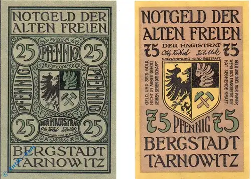 Notgeld Tarnowitz , Set mit 2 Scheinen , Mehl Grabowski 1312 , von 1922 , Oberschlesien Seriennotgeld