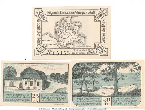 Notgeld Kleinbahn AG Stettin 1269.1 , Set mit 3 Scheinen in kfr. von 1921 , Pommern Seriennotgeld