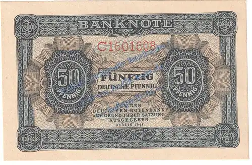 Banknote , 50 Pfennig --1 Sbst-- in kfr. DDR-1.a, Ros.339, P.8 von 1948 , deutsche Notenbank - DDR