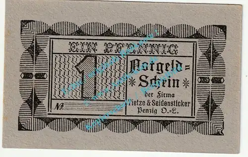 Penzig O.L. Notgeld 1 Pfennig Scheine in kfr. Tieste 5565.05.10 , Schlesien o.D. Verkehrsausgabe