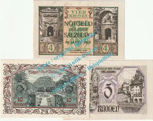 Salzburg , Notgeld Set mit 3 Scheinen in kfr. K-K 862.II.g , Salzburg 1920