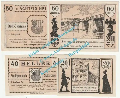 Schärding , Notgeld Set mit 4 Scheinen in kfr. K-K 951.II.b , Oberösterreich 1920