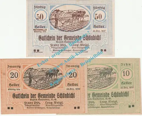 Schönbichl , Notgeld Set mit 3 Scheinen in kfr. K-K 969.I... Niederösterreich 1920