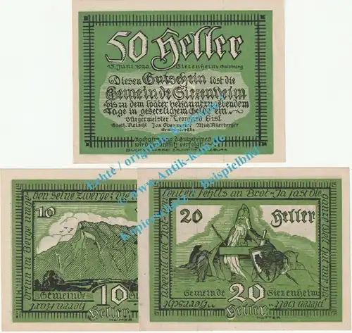 Siezenheim , Notgeld Set mit 3 Scheinen in kfr. K-K 996.I.a , Salzburg 1920
