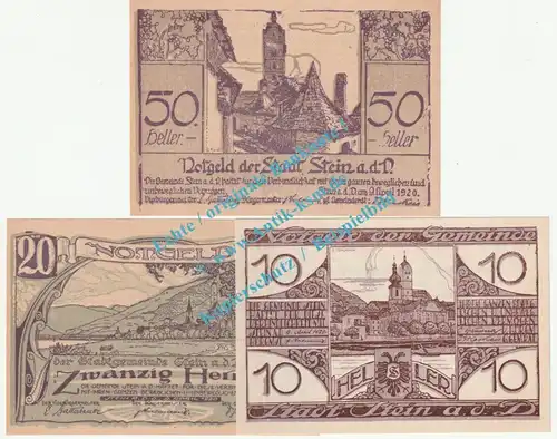 Stein a.d. D. Notgeld Set mit 3 Scheinen in kfr. K-K 1015... Niederösterreich 1920