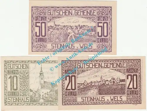 Steinhaus b.W. Notgeld Set mit 3 Scheinen in kfr. K-K 1030... Oberösterreich 1920