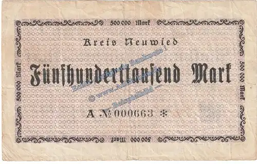 Neuwied , Banknote 500.000 Mark Schein in gbr. Keller 3903.n , Rheinland 1923 Grossnotgeld - Inflation