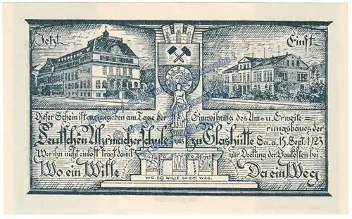 Glashütte , Banknote 200.000 Mark Schein in kfr. Keller 1793.d , Sachsen 1923 Grossnotgeld - Inflation