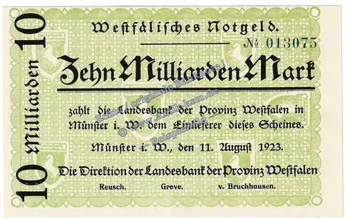 Münster , Banknote 10 Milliarden Mark Schein in kfr. Keller 5582.g , Westfalen 1923 Grossnotgeld - Inflation