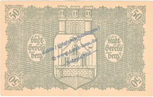 Gevelsberg , Banknote 50 Mark -MUSTER- Schein in F-kfr. Geiger 177.03.M , Westfalen 1918 Grossnotgeld