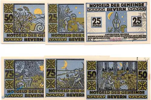 Notgeld Bevern , Set mit 6 Scheinen in kfr. Mehl Grabowski 97.1 , o.D. Schleswig Holstein Seriennotgeld