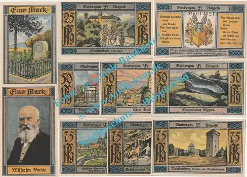 Bockenem , Notgeld Set mit -10- Scheinen in kfr. M-G 130.1.a , Niedersachsen o.D. Seriennotgeld