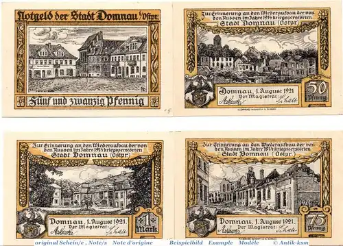 Notgeld Domnau , Set mit 4 Scheinen in kfr. Mehl Grabowski 280.1 , von 1921 , Ostpreussen Seriennotgeld