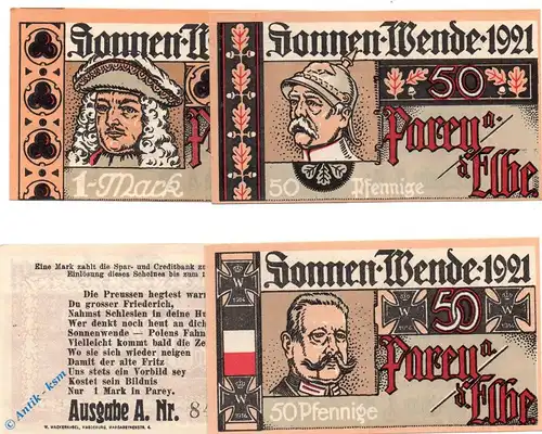 Notgeld Parey , Set mit 4 Scheinen , Mehl Grabowski 1047.5 , von 1921 , Sachsen Anhalt Serien Notgeld