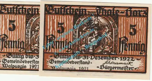 Thale , Notgeld 5 Pfennig -Zeilenabstand- in kfr. M-G 1320.4... Sachsen Anhalt 1921 Seriennotgeld
