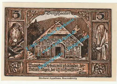 Thale , Notgeld 5 Pfennig -Zeilenabstand- in kfr. M-G 1320.4... Sachsen Anhalt 1921 Seriennotgeld