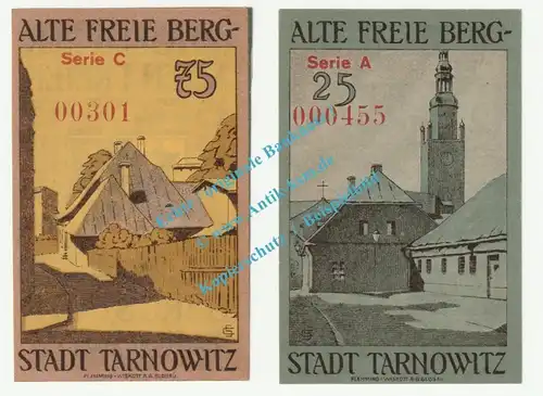 Tarnowitz , Notgeld Set mit 2 Scheinen --Serie KN-- in kfr. M-G 1312.1.b , Oberschlesien o.D. Seriennotgeld