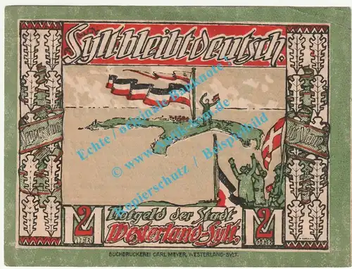 Westerland , Notgeld 2 Mark Schein in kfr. M-G 1418.1.b , Schleswig Holstein 1920 Seriennotgeld