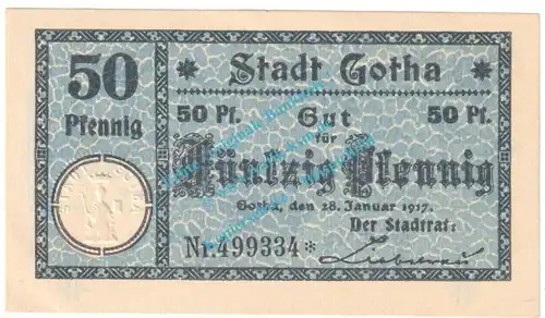 Gotha , Notgeld 50 Pfennig Nr.2 -Gauturnfest- in kfr. M-G 456.4.c , Thüringen 1921 Seriennotgeld