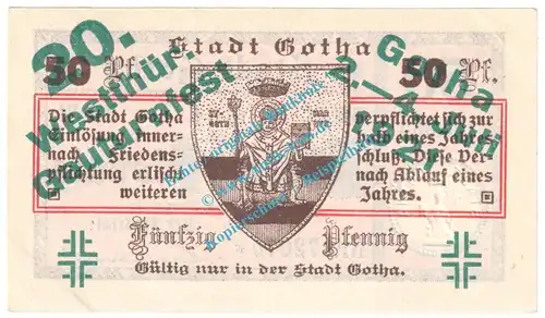 Gotha , Notgeld 50 Pfennig Nr.1 -Gauturnfest- in kfr. M-G 456.4.a , Thüringen 1921 Seriennotgeld