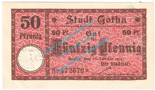 Gotha , Notgeld 50 Pfennig Nr.1 -Gauturnfest- in kfr. M-G 456.4.a , Thüringen 1921 Seriennotgeld