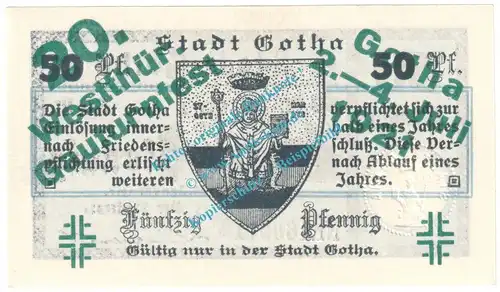 Gotha , Notgeld 50 Pfennig Nr.2 -Gauturnfest- in kfr. M-G 456.4.a , Thüringen 1921 Seriennotgeld