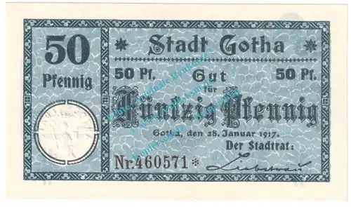 Gotha , Notgeld 50 Pfennig Nr.2 -Gauturnfest- in kfr. M-G 456.4.a , Thüringen 1921 Seriennotgeld