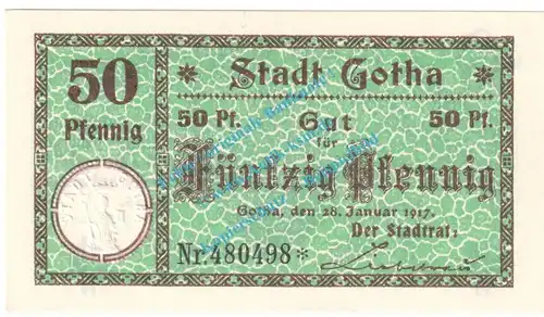 Gotha , Notgeld 50 Pfennig Nr.4 -Gauturnfest- in kfr. M-G 456.2.a , Thüringen 1921 Seriennotgeld