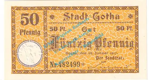Gotha , Notgeld 50 Pfennig Nr.3 -Gauturnfest- in kfr. M-G 456.2.a , Thüringen 1921 Seriennotgeld