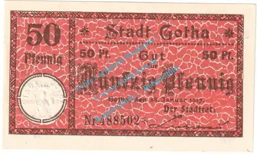 Gotha , Notgeld 50 Pfennig Nr.1 -Gauturnfest- in kfr. M-G 456.3.a , Thüringen 1921 Seriennotgeld
