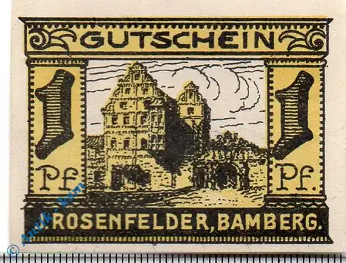 Notgeld Bamberg , J. Rosenfelder , 1 Pfennig Schein , Kn rot , Mehl Grabowski 62.1 a , Bayern Serien Notgeld