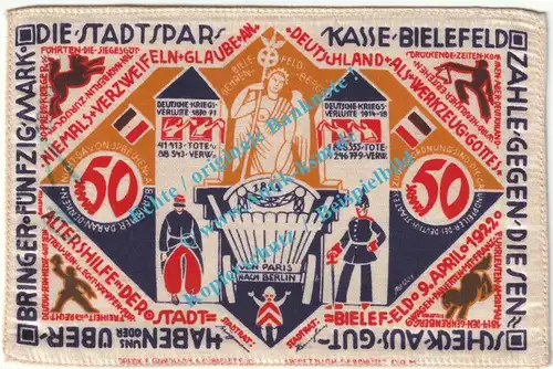 Bielefeld , Notgeld 50 Mark Nr.2 -Seide- in kfr. M-G 103.15.c , Westfalen 1922 Seriennotgeld